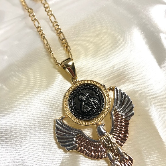 Saint Jude San Judas Tadeo Medalla Green Necklace 18K Gold  18k Gold Filled Saint Jude Eagle Necklace